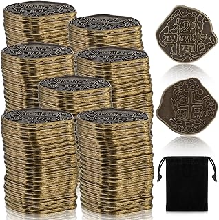 Hanaive 100 Pcs Metal Pirate Coins Treasure Chest Spanish Doubloon Fake Coins Tokens for Kids Board Games Pirate Party Cosplay(Bronze,M,Retro)
