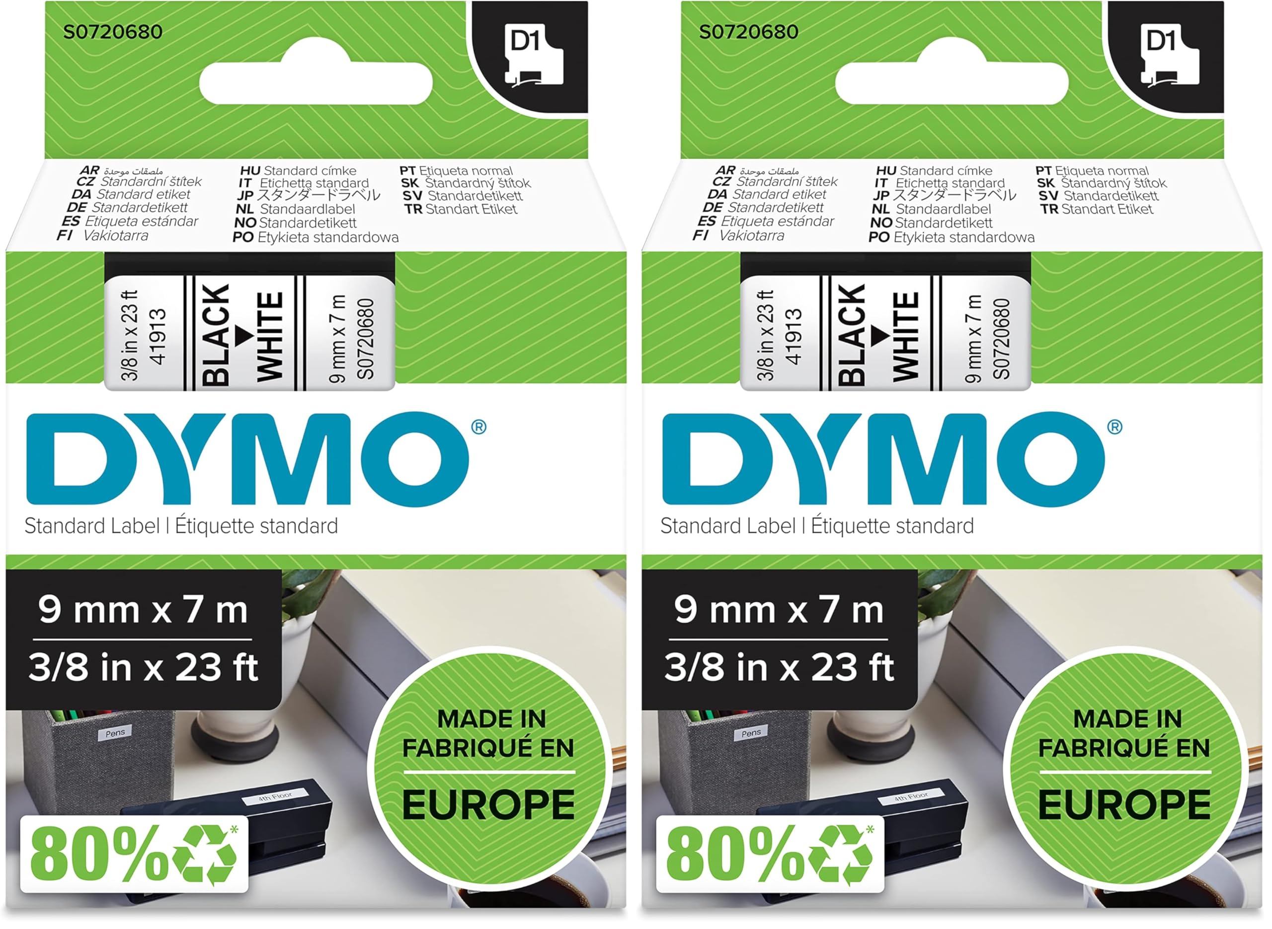 DYMO Original D1-Etiettenband | 9 mm x 7 m | schwarz auf weiß | selbstklebendes Etikettenband | für LabelManager-Beschriftungsgerät (Packung mit 2)