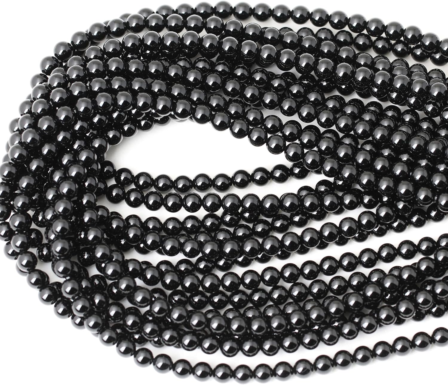 60PCS 6mm Black Smooth Polish Onyx Agate Gemstone Round Loose Beads for Jewelry Making 1 Strand 15" - Image 3