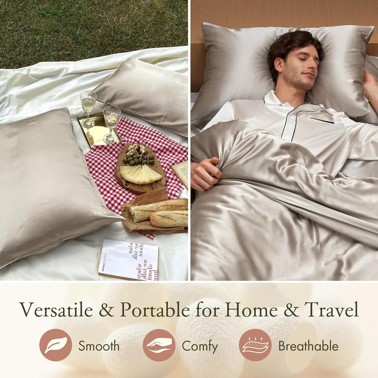 LILYSILK 100% Silk Pillowcase 1PC 25MM Pure Bed Pillowcase for Hair & Skin Terse Envelope Double-Sides Charmeuse Silk, Silvergray Standard 20x26 inches