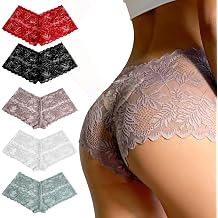Pack of 5 Lace Shorts Sexy Underwear for Women String Breathable Cheeky Panties Lace Underpants Women's Seamless Invisible Sexy String for Women Multi-Colour