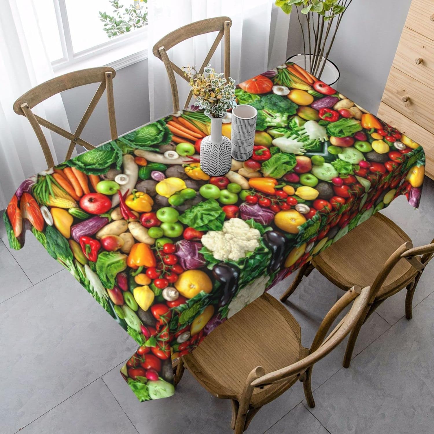 Fresh Fruits and Vegetables Tablecloth for Rectangle Tables, Oil-Proof Spill-Proof and Easy Clean Tablecloth, 60" x 90" inch 4-8 People Table Cloth.