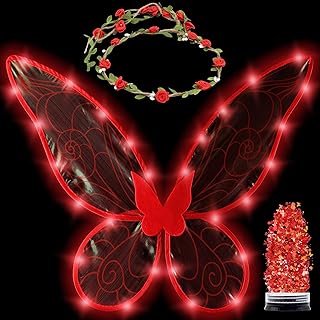 Fairy Costume For Women and Girls - Light Up Fairy Wings and Flower Crown, Glitter - Butterfly Wings - Buy now