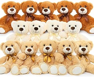 MorisMos 14 Piece Teddy Bears Bulk Baby Shower,14 Inch Cute Teddy Bear Stuffed Animals Plush,Small Stuffed Bears,Centerpiece Decoration,Brown,White,Dark Brown