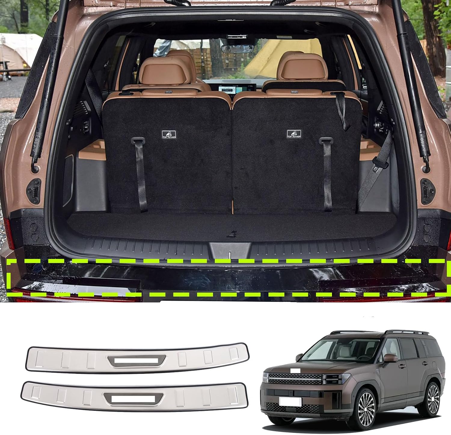 Car Stainless Steel Rear Bumper Protector, for Hyundai Santa Fe 2024 2025 Accessories, Auto Parts Tailgate Back Trunk Door Sill Cover Scuff Plate Strip Guard Protection (Inside, Black)