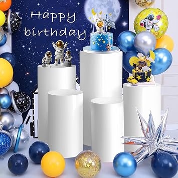 Cylinder Stands for Party 5PCS White Round Pedestal Decor Backdrop Dessert Table Pillars for Party Birthday Wedding Props Shower Event Decoration 5 -piece set