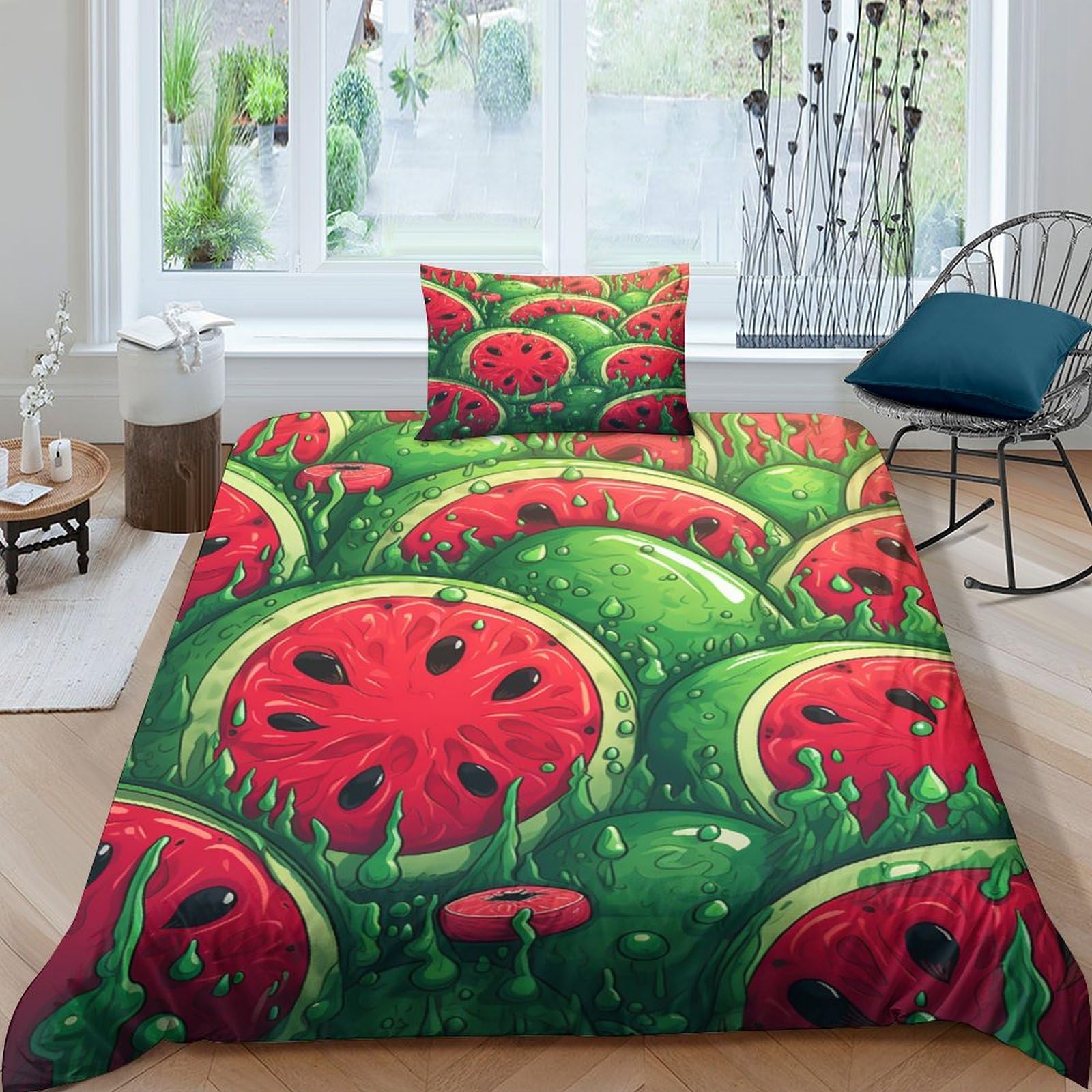Parure de lit melons 3D en microfibre housse de couette 135x200cm et taies d'oreiller