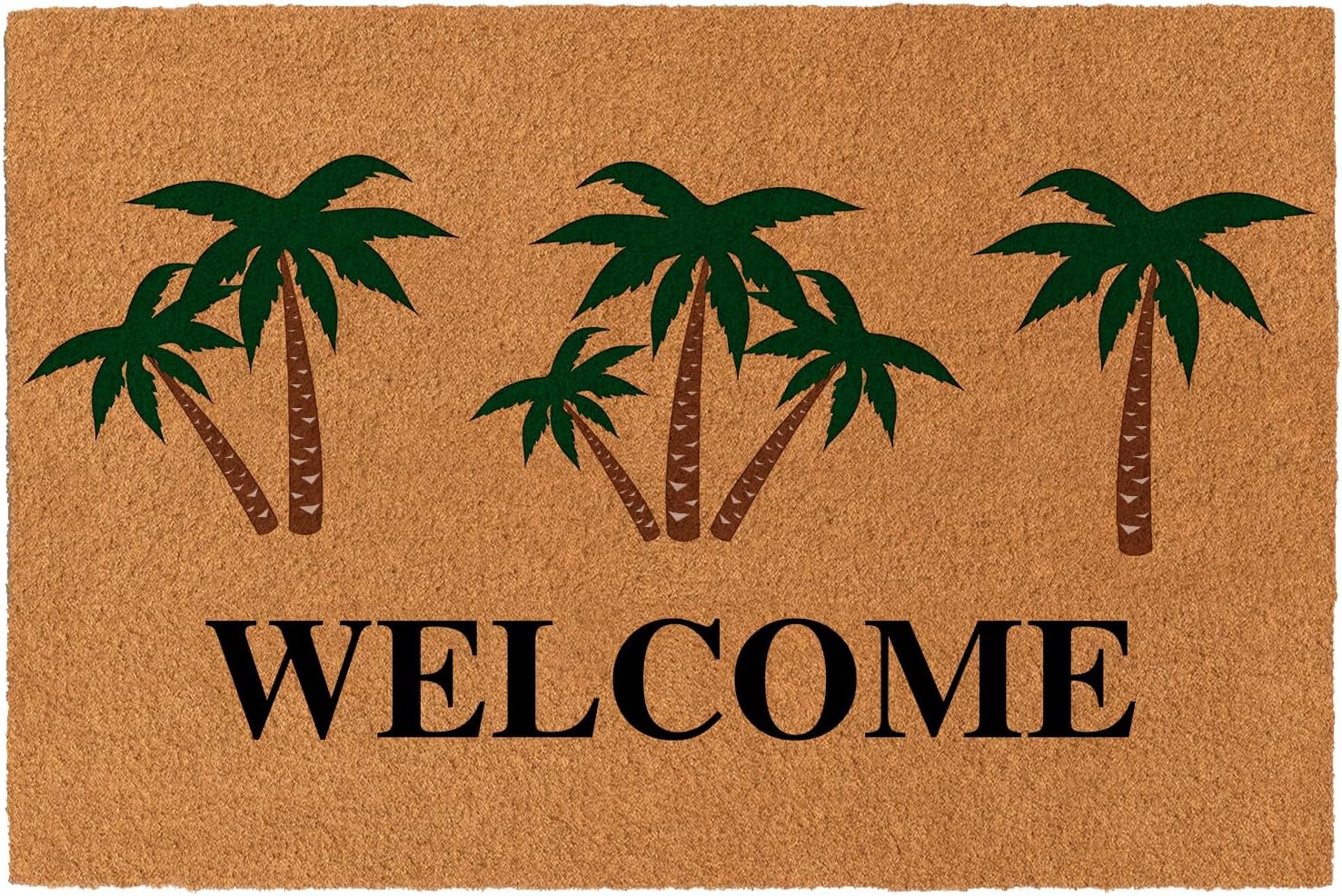 Nialnant Natural Coco Coir Heavy Duty Backing Doormat, Welcome Mats for Front Door Mat Indoor Entrance, Coconut Tree Printed Doormat, Front Door Mat Outside Entrance (16" x 24")