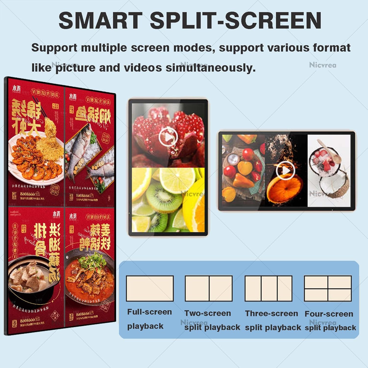 Digital Kiosk Advertising Media Player, Commercial Digital Signage LCD Monitor Screen, U-Disk Plug&Play, Landscape/Portrait, Loop Playback & Smart Split Screen 32inch