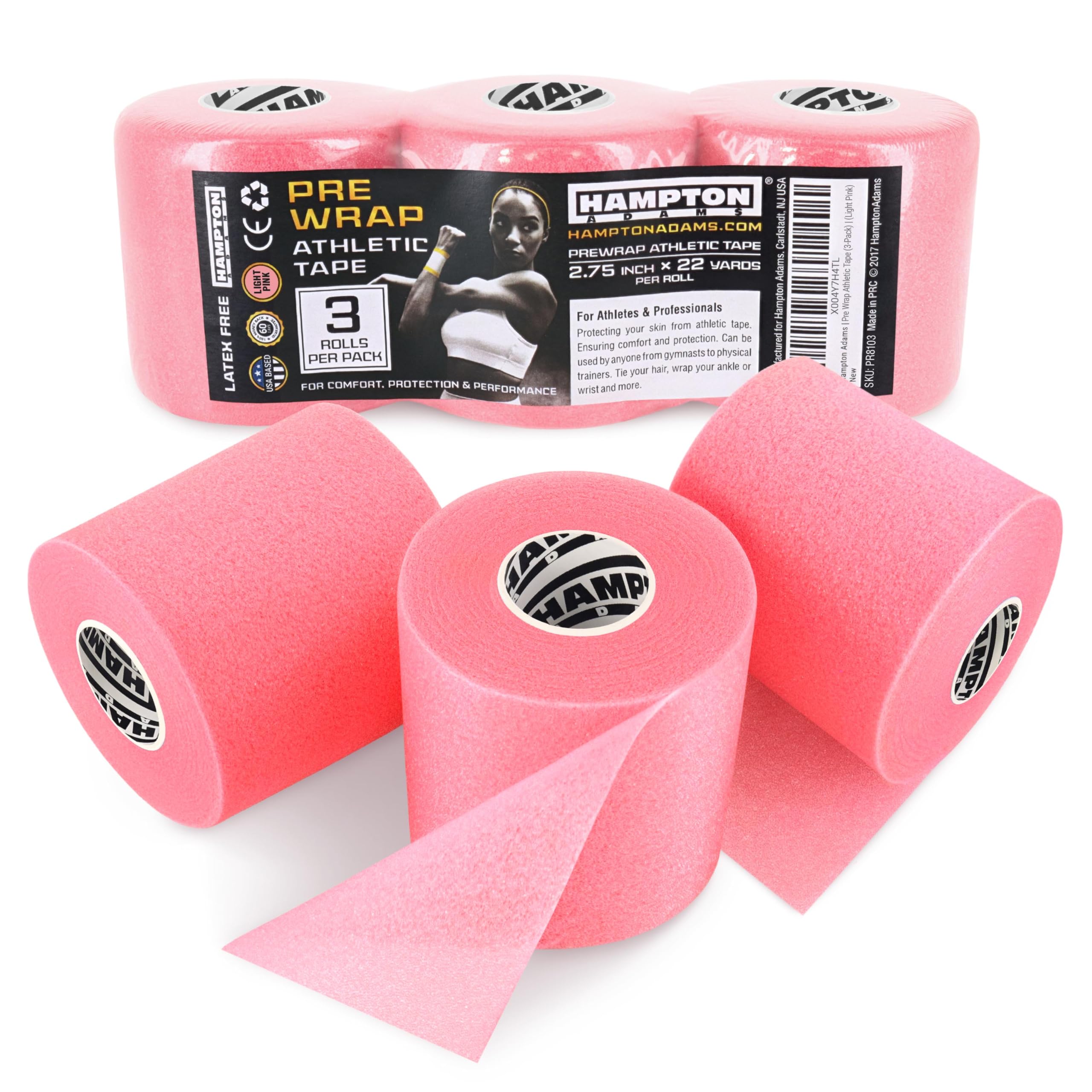 Hampton Adams Pre Wrap Athletic Tape, Non Slip Grip, No Fray Underwrap