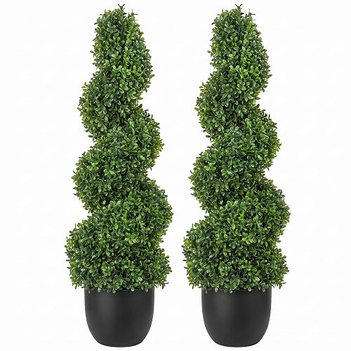 VEVOR Artificial Boxwood Spiral Topiary Trees, 3ft Tall (2 PCS)