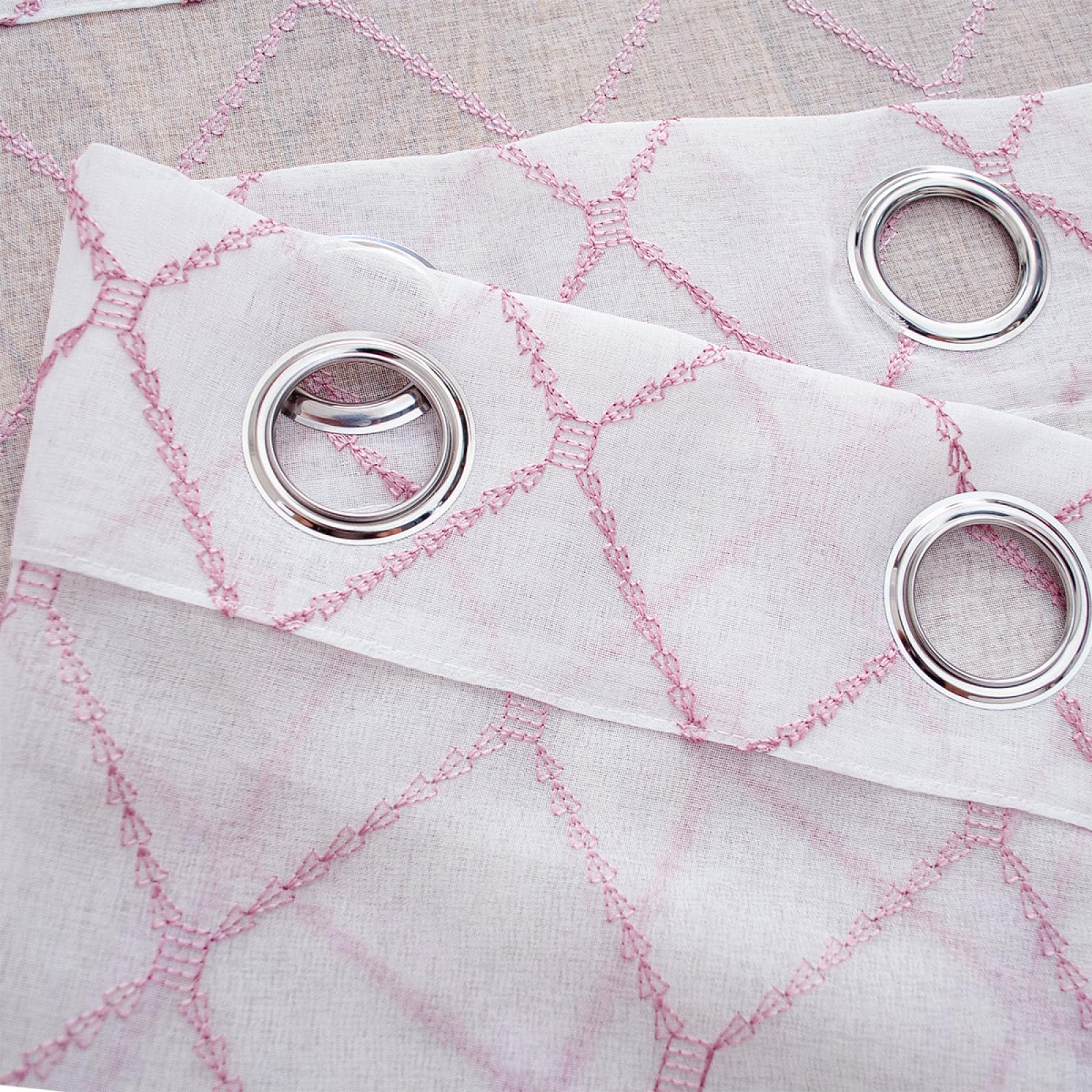 2pcs Mode Rideau en Tulle Panneau Rideau Transparent Oeillets Draperies Souple Moderne pour Décoration de Maison Salon Cuisine Chambre - Lignes Roses(L132 x H213cm)