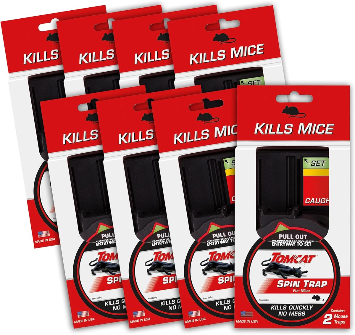 Spin Trap for Mice, Kills Mice Quickly, No Mess, 16 Traps | Fully Enclosed Mouse Trap Provides a Quick, No-Mess Kill, 8 Packages Each with 2 Traps