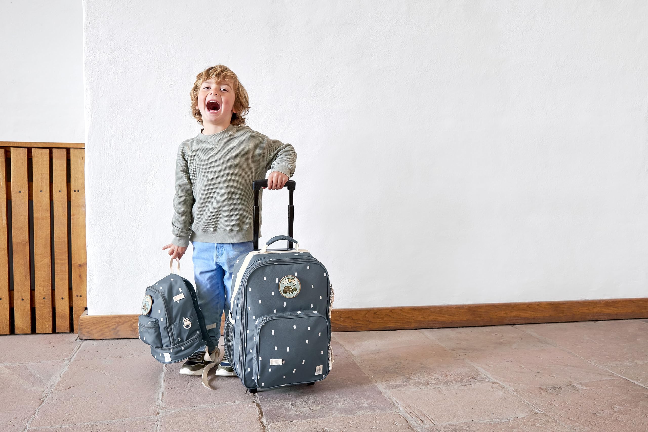 Lässig Valise pour Enfants Trolley Valise de Voyage avec Barre télescopique et roulettes Bagage à Main/Trolley Happy Prints Midnight Blue