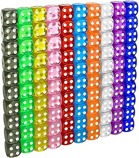 SUNMON 100 Pieces Game Dice Set - 10 Colors 6-Sided Dice with Carrying Bag, 16mm Round Corner, Pefect for Board Games, Dice Gamces, Math Teaching