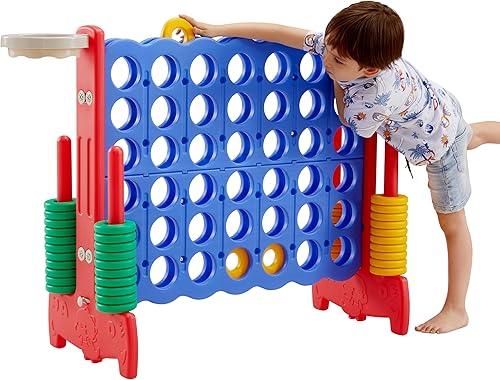 Miniatura 1 de Juego gigante de 4 en una fila, juguete jumbo de 4 en fila con aro de baloncesto, lanzamiento de anillo, 42 anillos jumbo y palanca de liberación