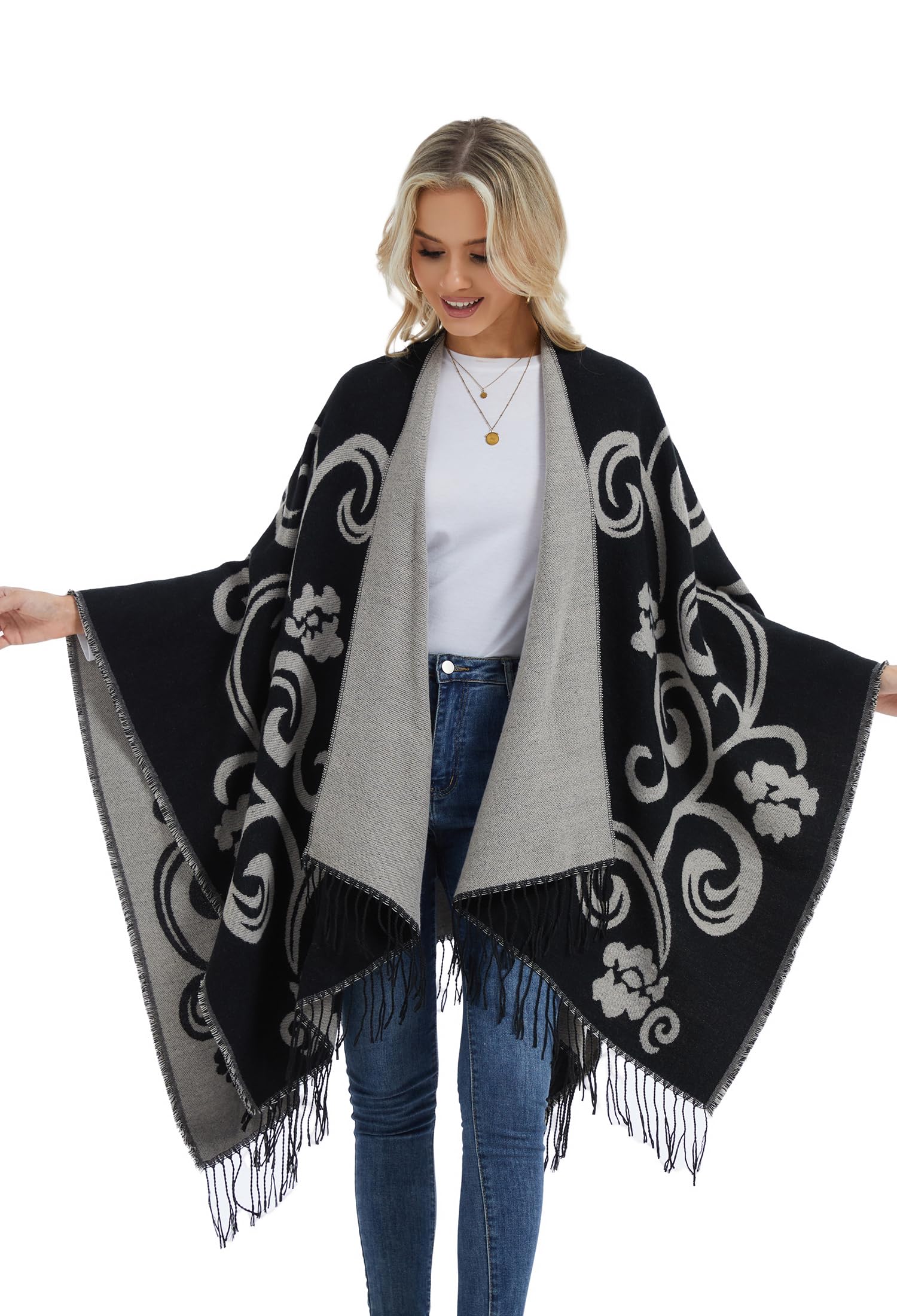 Châles Femme, Poncho Cape Cardigan Ouvert Doux, Pull Écharpe Oversize pour Soirée, Mariage, Fête, Voyage