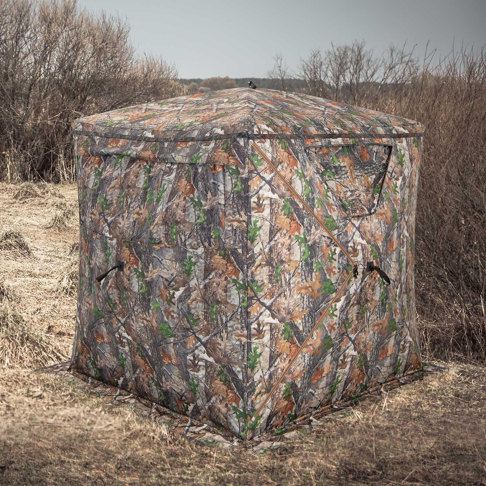 COSTWAY Tenda da Caccia Portatile a 270 Gradi Trasparente, Tenda a Caccia per 2-3 Persone con Finestre Scorrevoli Silenziose, Borsa per Trasporto