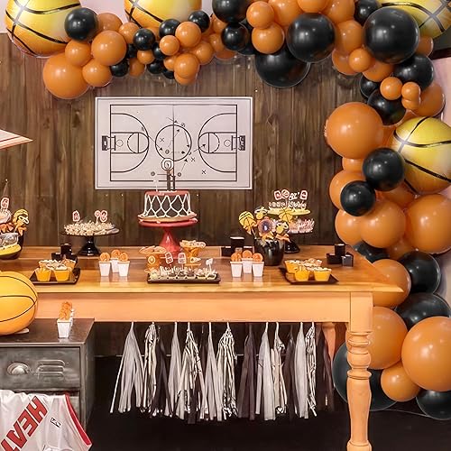 Miniatura 3 de Decoraciones de fiesta de baloncesto  132 piezas de suministros de fiesta de baloncesto, kit de arco de guirnalda de globos, arco de globos de látex
