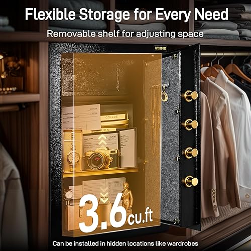 Miniatura 5 de ADIMO Caja fuerte, 3.6 pies cúbicos grande resistente con armario con cerradura y bolsa de dinero impermeable ignífuga, teclado digital y sistema de