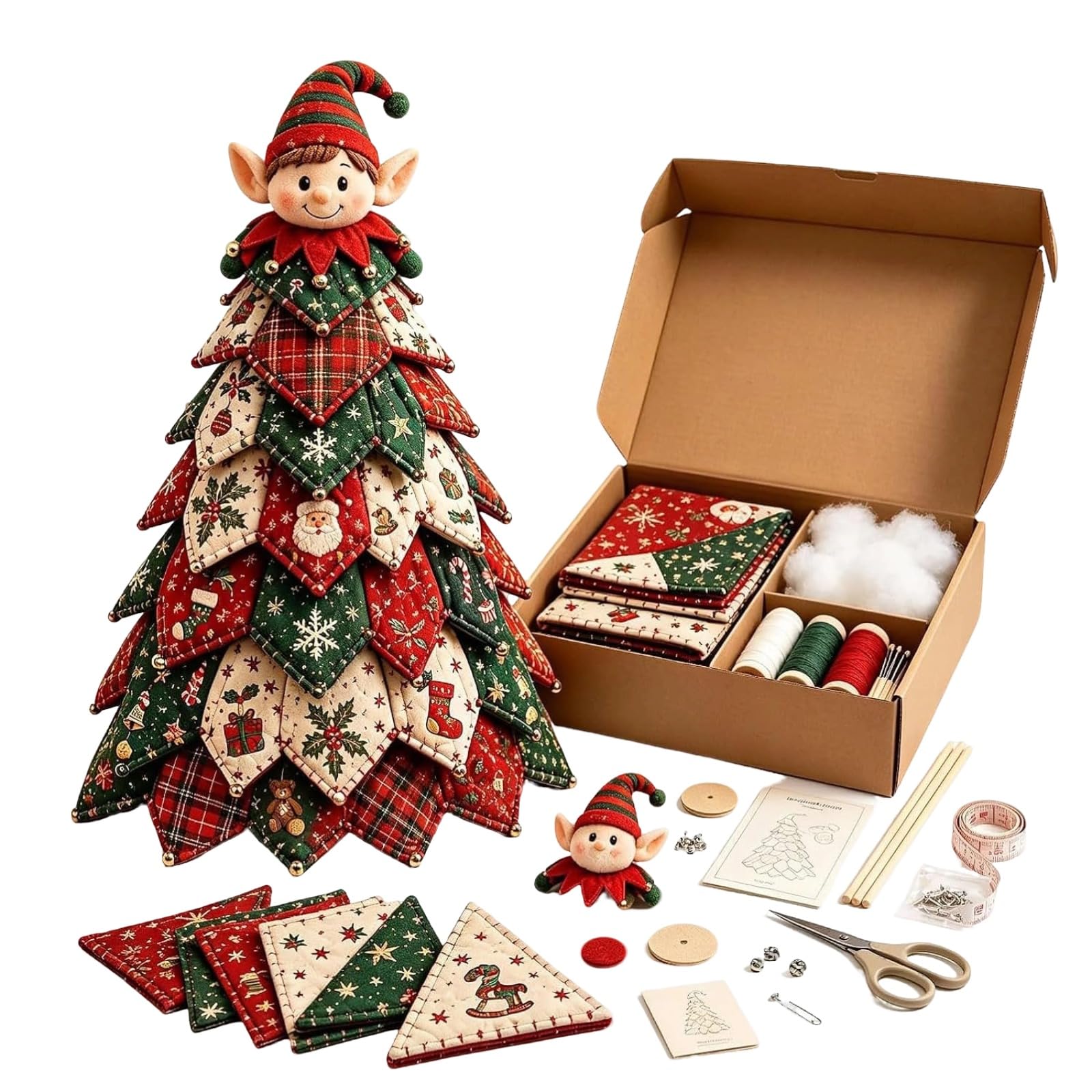 DIY Christmas Quilted Fabric Tree Kit,3D Patchwork Sewing Set