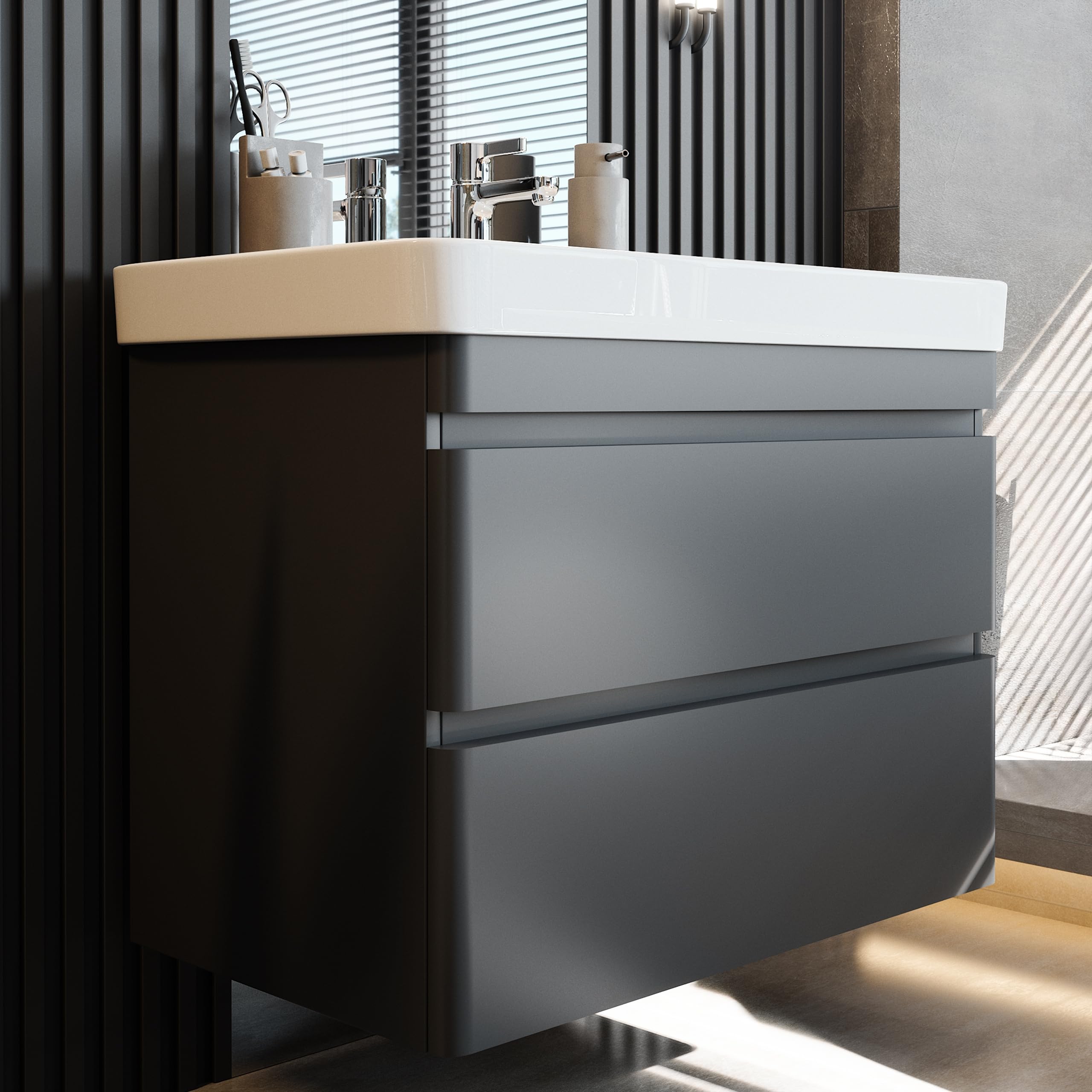Newroom Waschtisch mit Unterschrank Anthrazit hängend inkl. Waschbecken