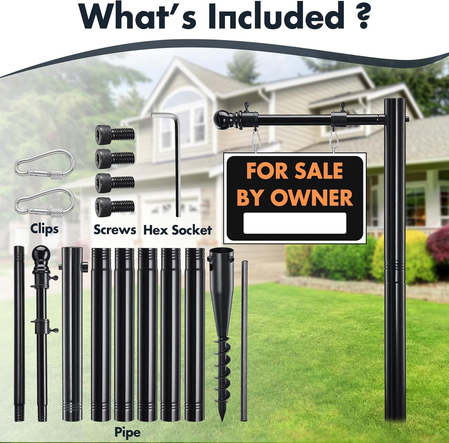 100" Heavy-Duty Alloy Real Estate Sign Post Commercial Yard Sign with 35" Arm & 200lb Windproof Clips - Rust-Proof Steel Stake for Realtor, Open House, Business Hours (Sign Not Included)