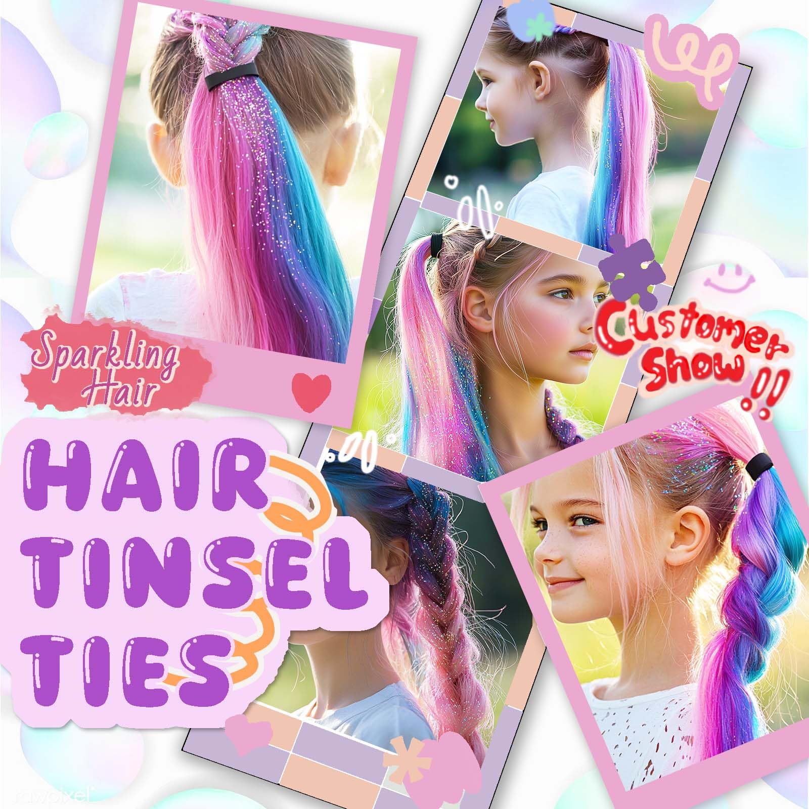 Rainbow Ponytail Extensions With Hair Tie 1 Packs 80g/Pack Coloured Hair Extensions for Braiding 18 inch Colorful Ombre Mermaid Pony Tail Synthetic Hair Extensions for Girl Women XX38 - Image 2
