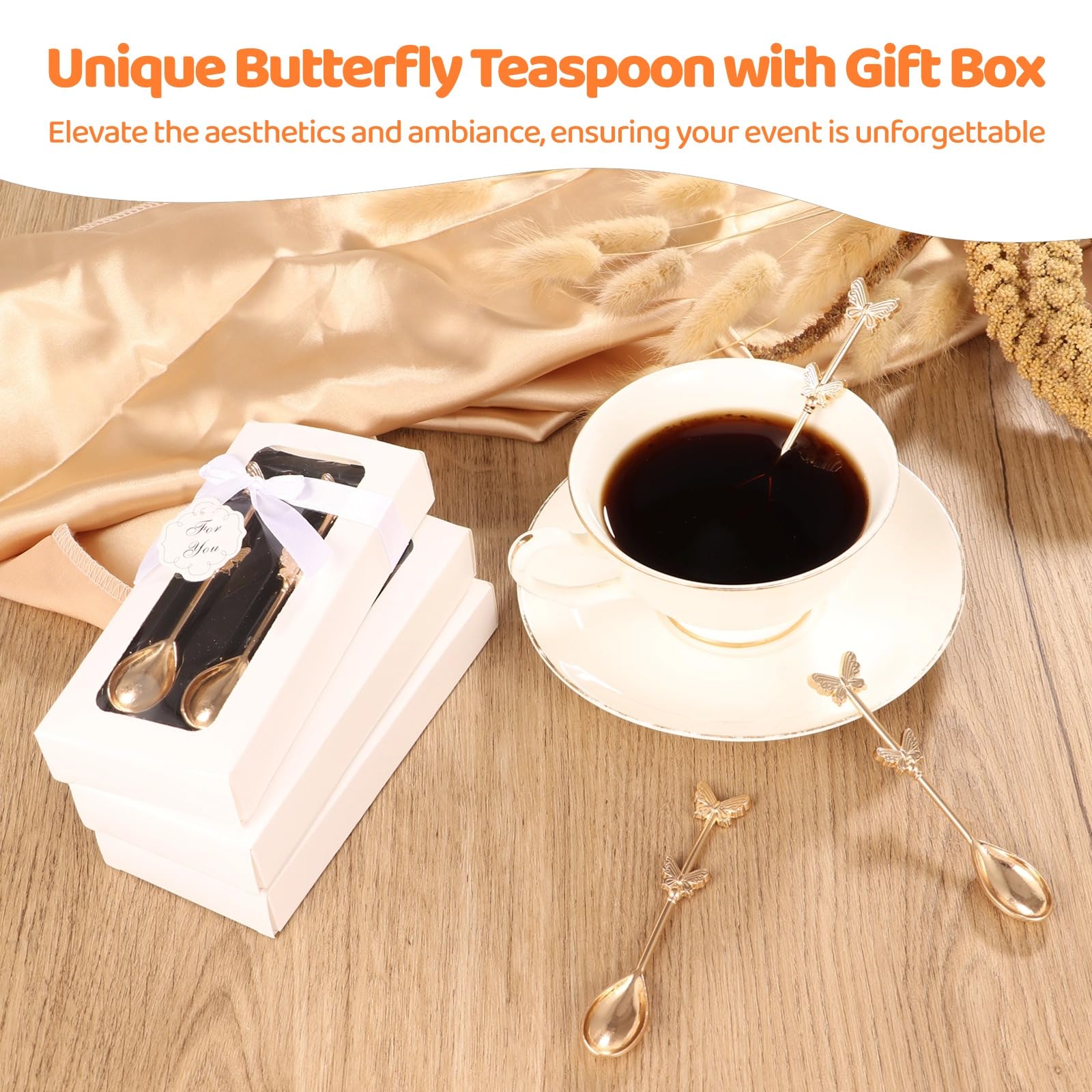 60 piezas (30 cajas) Cucharas de bebida en forma de mariposa, cucharillas de té de mariposa, elegante cuchara de café de mariposa, recuerdos para despedidas de soltera