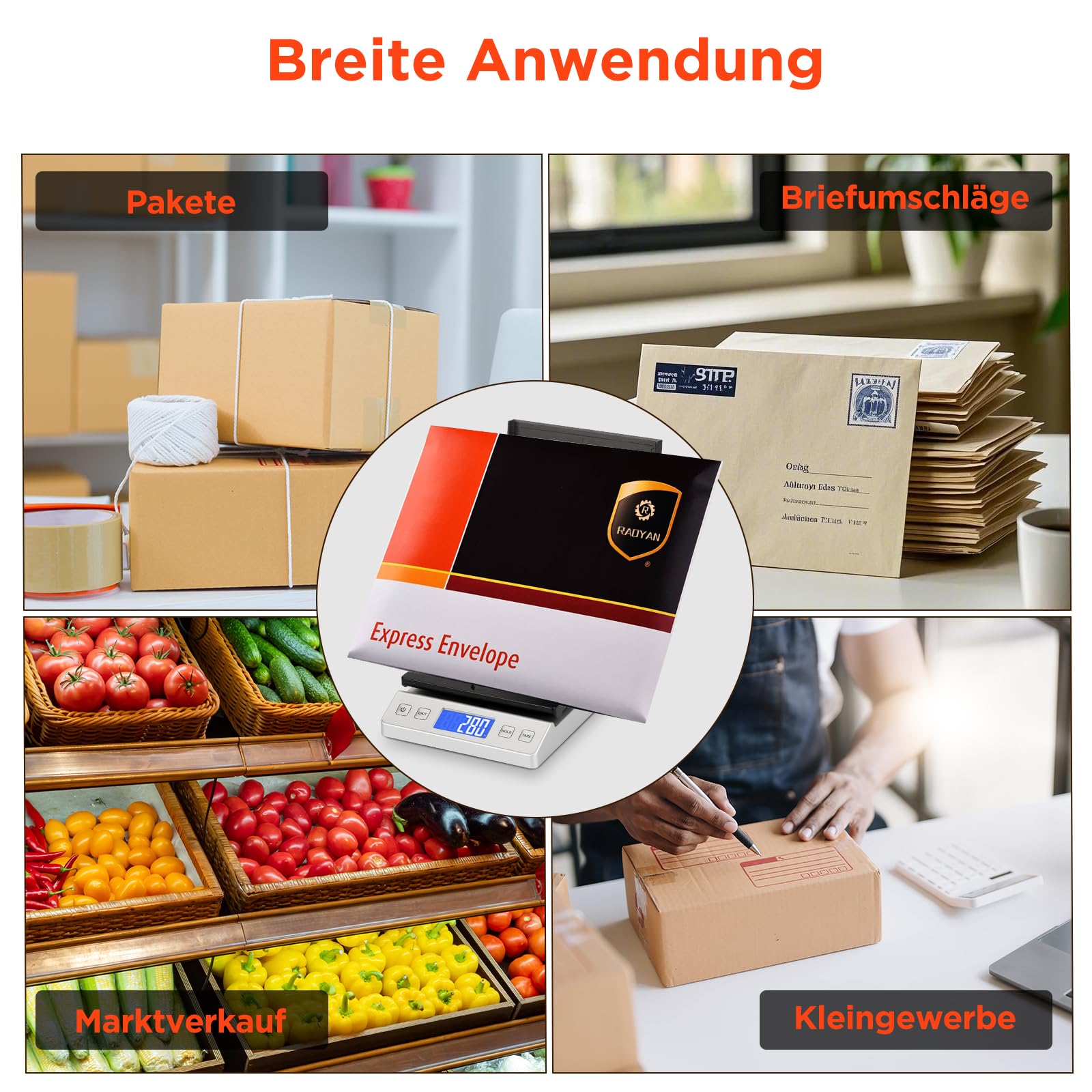 Briefwaage, Paketwaage bis 30kg/2g Genauigkeit Digitalwaage mit Halte/Tara Funktion, Präzise Klappbriefwaage Postwaage für Briefe und Pakete