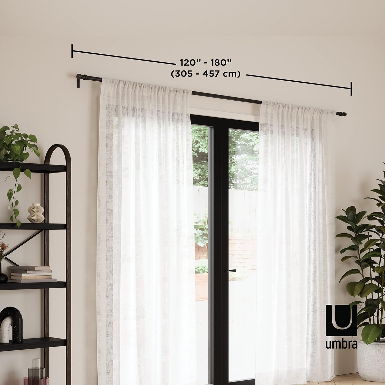 Umbra Cappa Curtain Rod Set, Includes Brackets & Hardware, 66 to 180-Inches, Black