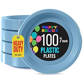 Exquisite Party Solids Light Blue Plastic Plates For Party 7 Light Blue Disposable Plates Heavy Duty 100 Pcs Plastic Dinnerware Sets Heavy Duty 350 GSM Disposable Dinnerware Set
