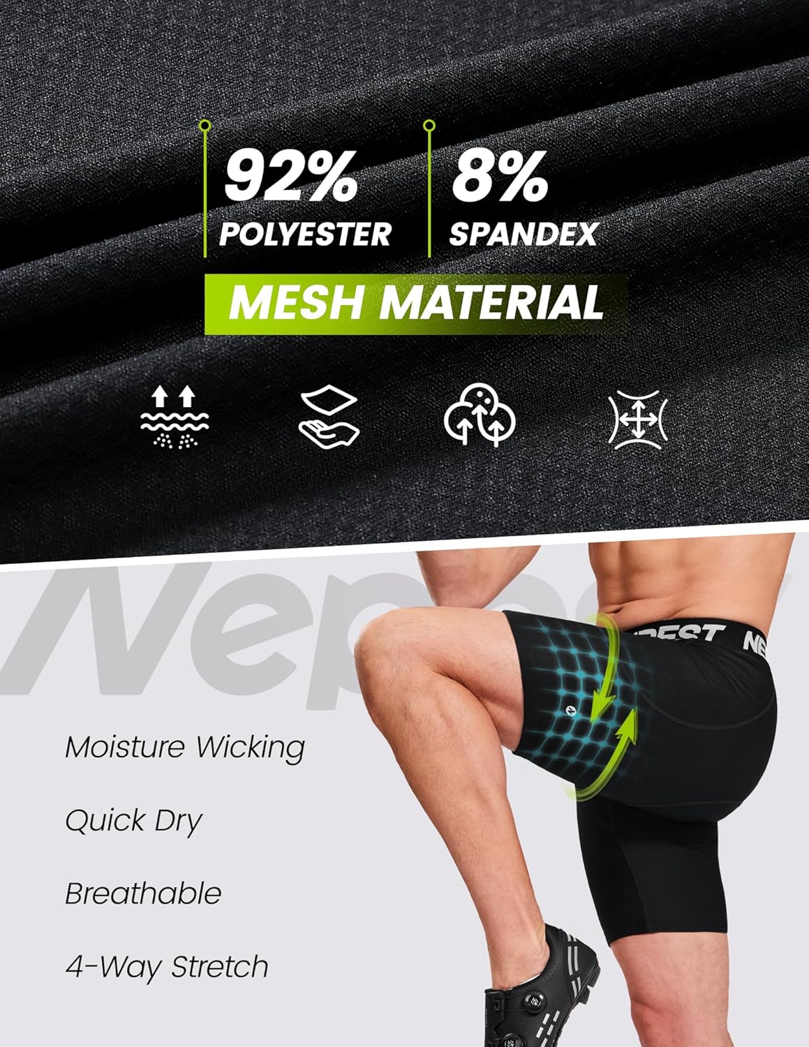 Nepest Cycling Underwear for Men Bike Shorts 4D Padded Biking Road Bicycle Biker MTB Liner Padding Shorts with Pockets - Image 5