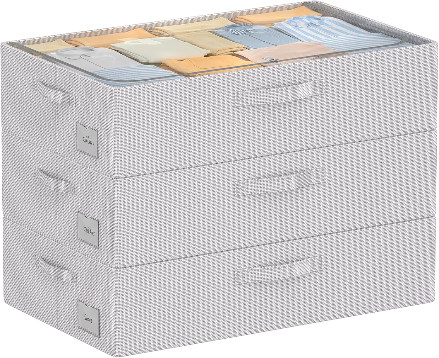 3Pcs Under Bed Storage Bins with Metal Frame - Shoe Organizer for Closet with Clear Cover Oxford Fabric Sturdy Underbed Container Foldable Stackable Clothes Organizer (Grey, 23.5x15.7x6.3) 23.5x15.7x6.3 Grey