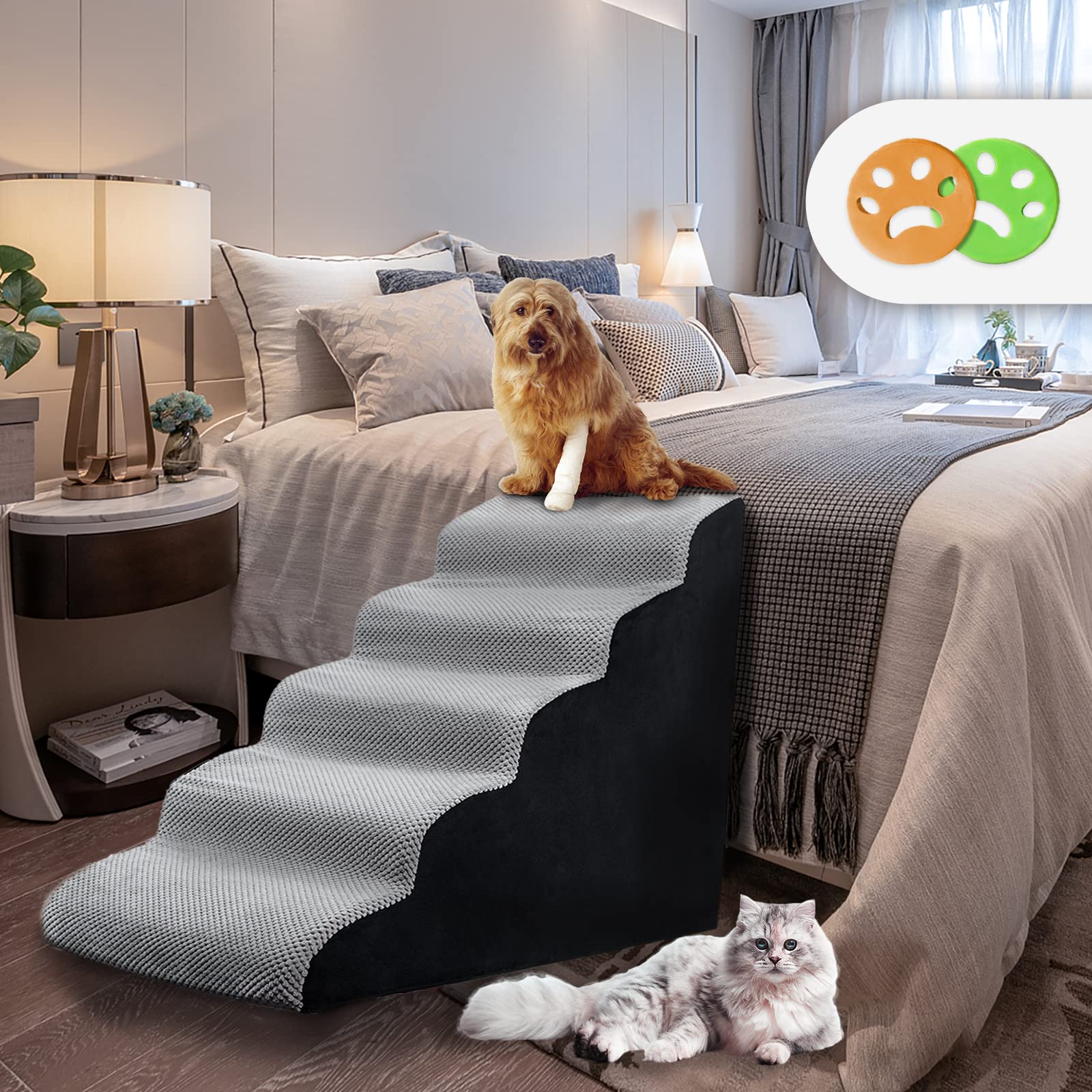 Dog Stairs for Small Dogs for High Beds 25-28 Inches, 5 Tier Foam Pet Stairs for Small Dogs, Dog Steps for High Bed Couch Climbing, Non-Slip Foam Pet Steps for Older and Injured Pets, Grey image similar