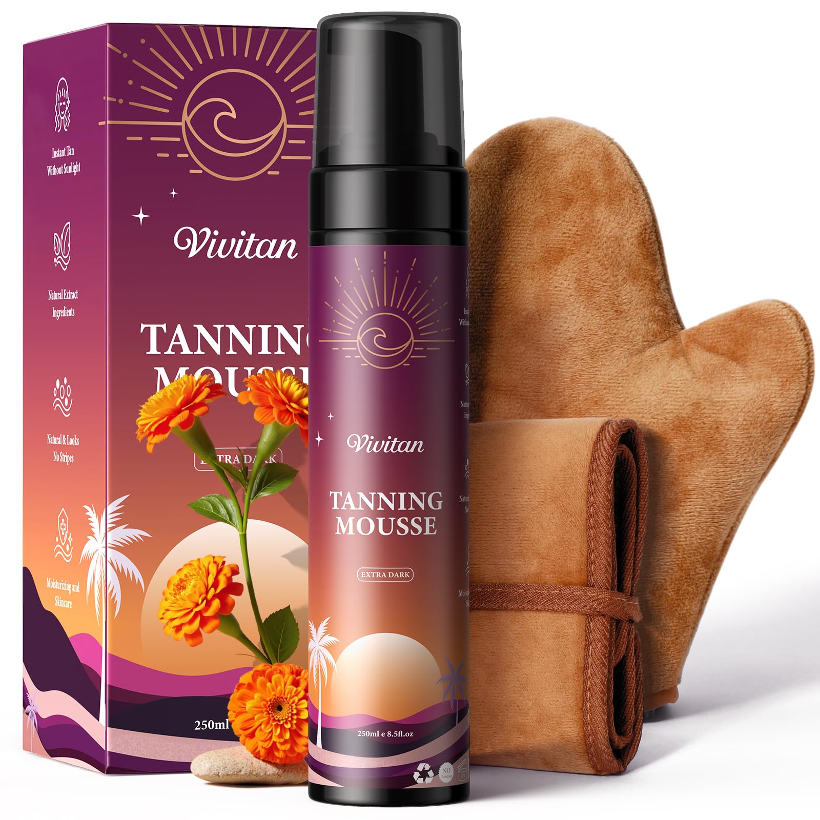 Sponsored Ad - VIVITAN Self Tanner Mousse Kit - 250mL XL & Mitt & Strap | 1-Hour Express Dark Bronze + Plant 30% DHA for L...