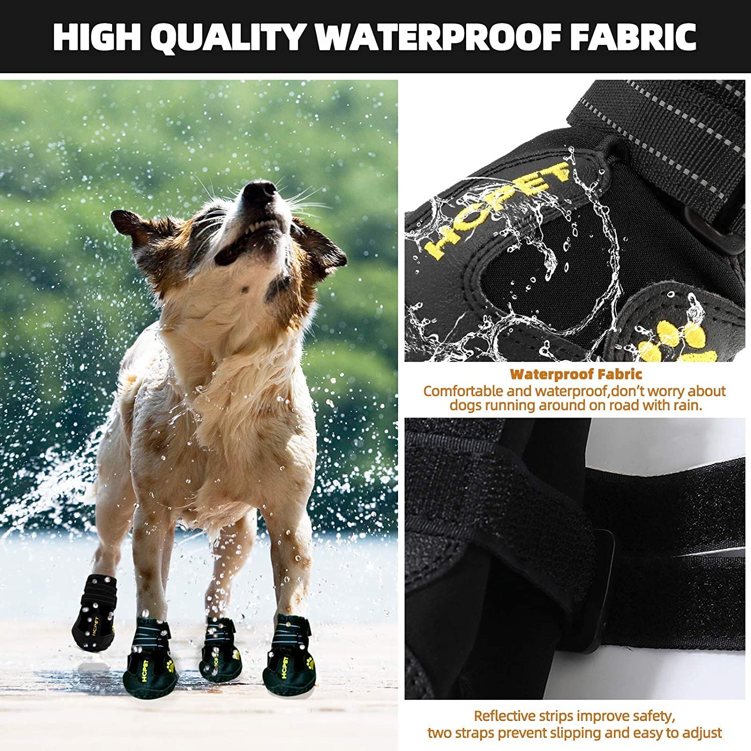 KUTKUT Dog Pack of 4pcs Boots, Waterproof Dog Shoes, Dog Booties with Reflective Rugged Anti-Slip Sole and Skid-Proof, Outdoor Dog Rain Boots for Medium to Large Dogs, Four Ways Stretch Paw Protectors (Size: 4) 4