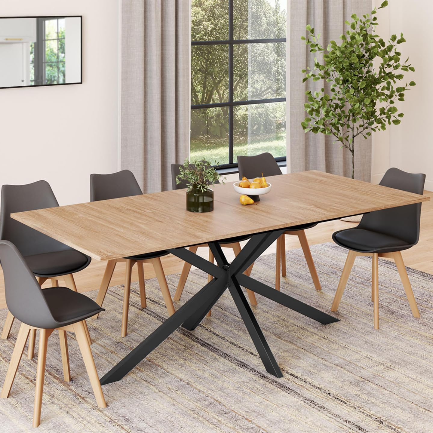 IDMarket - Table à Manger Rectangle Alix 200 cm Pied araignée Bois et Noir