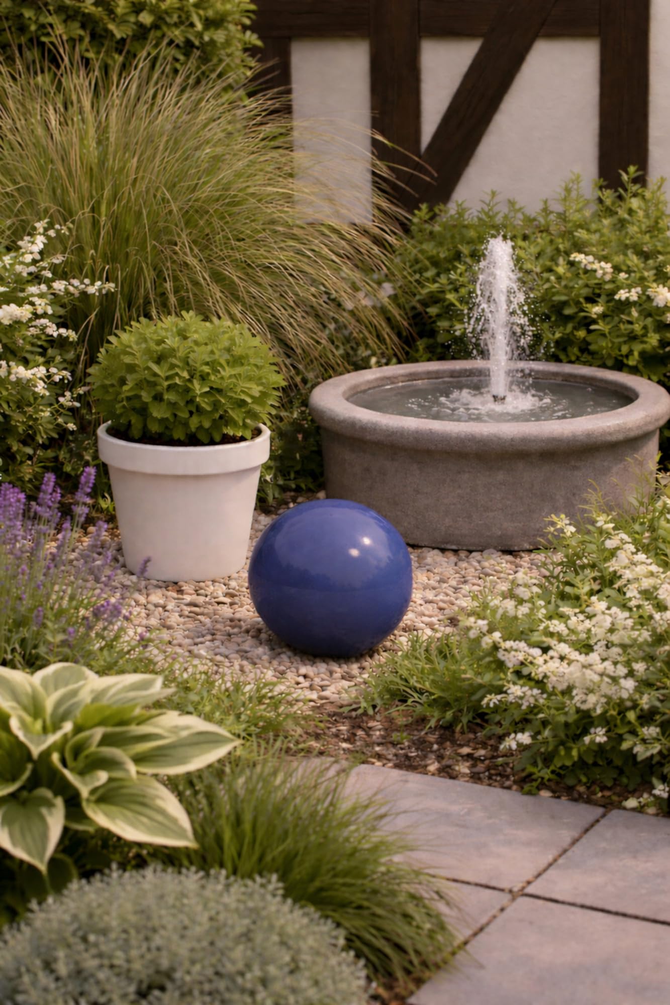 Boule de jardin en céramique - 20 cm - Décoration de jardin - En grès céramique robuste - Résistante au gel et aux intempéries - Bleu