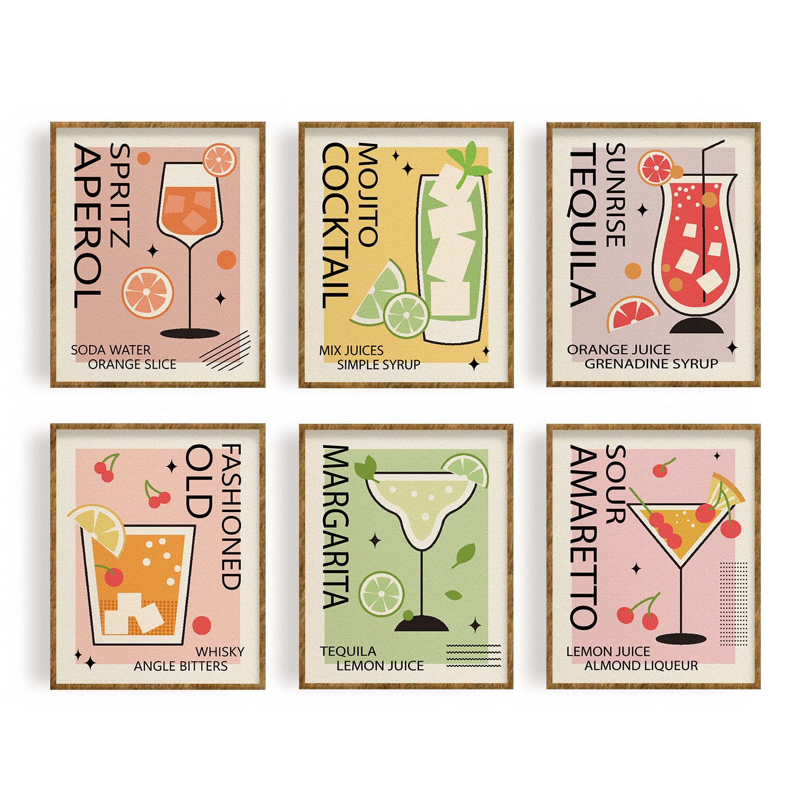 FREEBLOSS 6 Set Vintage Bar Wall Art Canvas Prints Wall Art Decor Prints Canvas Poster Unframed Wall Art for Living Room for Bedroom Decor