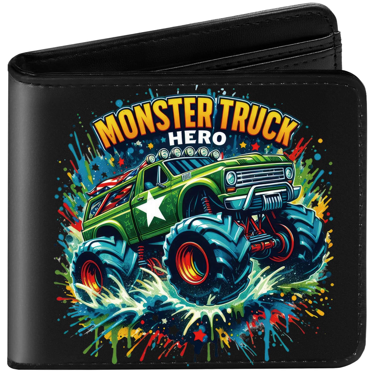 Kids Wallet for Boys, Cool Teen Boys Wallet for Kids Ages 4-5-6-7-8-9-10-11-12-13-14-15-16, Leather Wallet for Teen Boy, Monster Truck Wallets - Teenage Teenager Youth Gifts Christmas Birthday