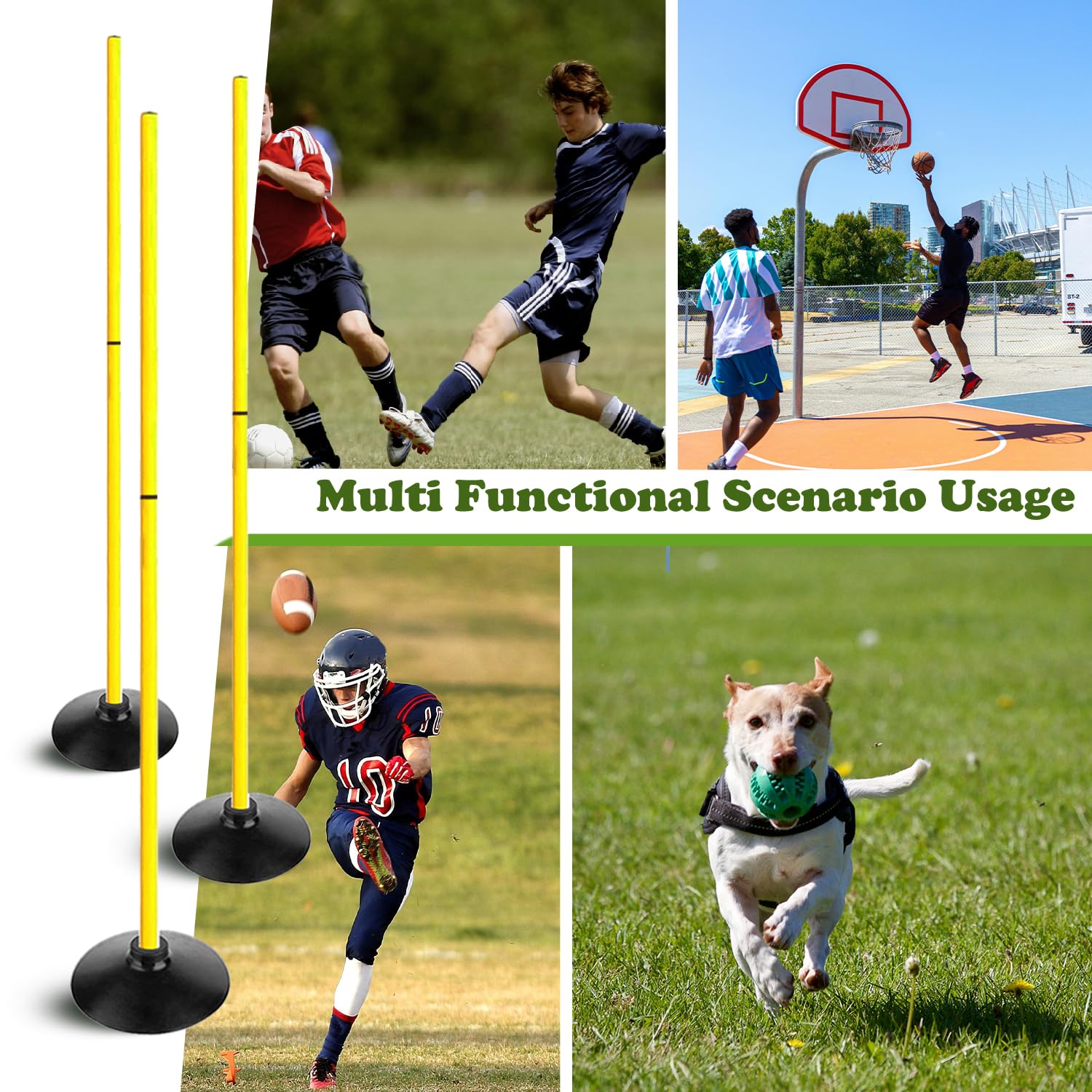 TNZMART Agility-Stöcke für Training, 1,2 m, abnehmbare Fußball-Trainingsstöcke, Slalom-Stöcke mit 10 Disc-Kegeln und Geschwindigkeitsleiter