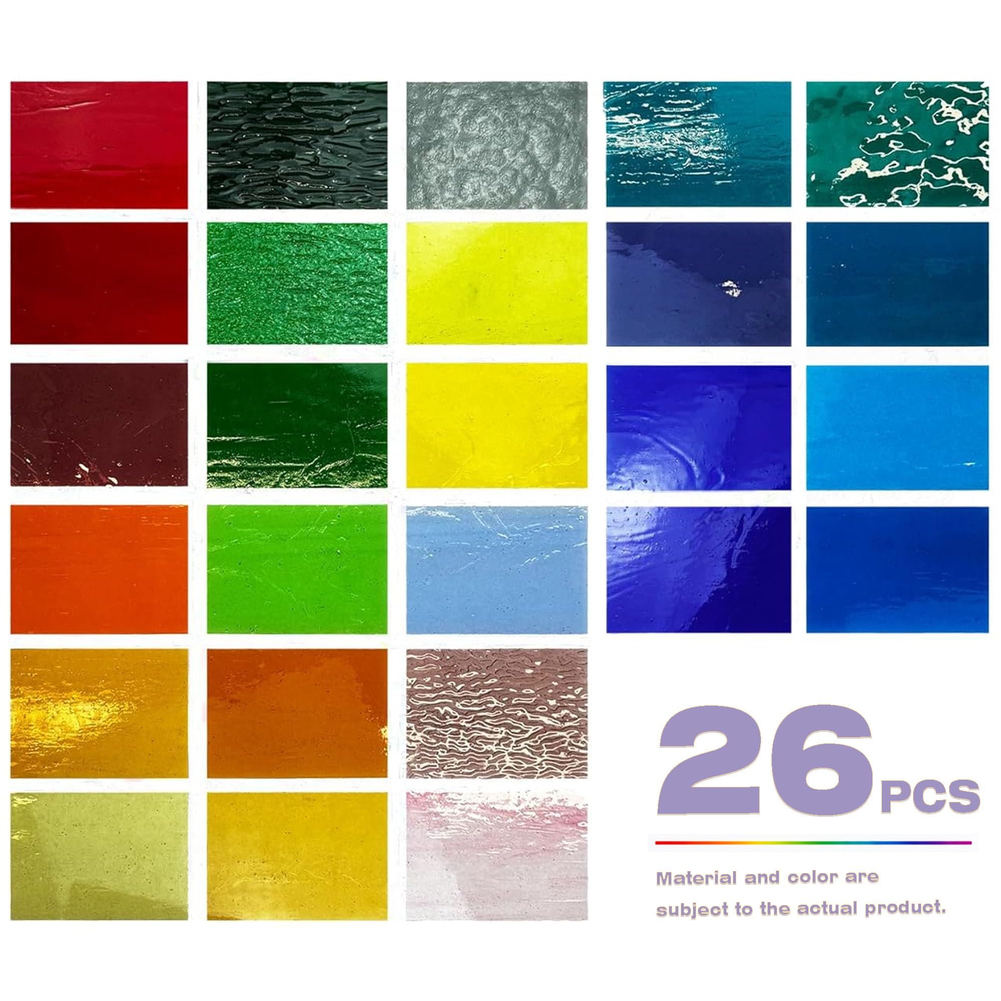 Paquete variado de 26 hojas de vidrieras – Hojas de vidrio transparente de 15,2 x 10,2 cm para mosaico, atrapasueños, manualidades y decoración del hogar – Kit de inicio de vidrio de arte