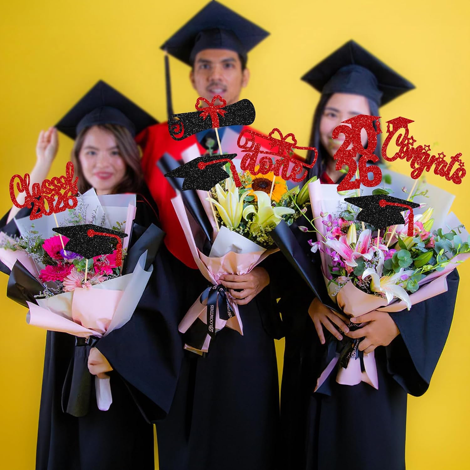 Ephlyn 12Pcs Graduation Centerpieces for Tables 2026 Graduation Party Decorations Glitter Graduation Decorations Class of 2026 Picks for 2026 Centerpiece Table Decor Red Black thumbnail