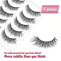 Vista 5 de Pestañas postizas naturales, pestañas postizas suaves y finas, visón sintético, 0.472 in, esponjosas y rizadas, pestañas postizas 3D, 5 pares