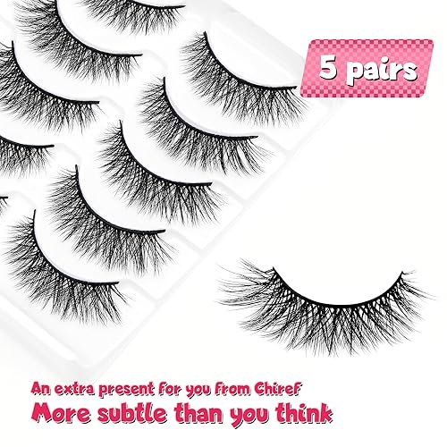 Miniatura 5 de Pestañas postizas naturales, pestañas postizas suaves y finas, visón sintético, 0.472 in, esponjosas y rizadas, pestañas postizas 3D, 5 pares