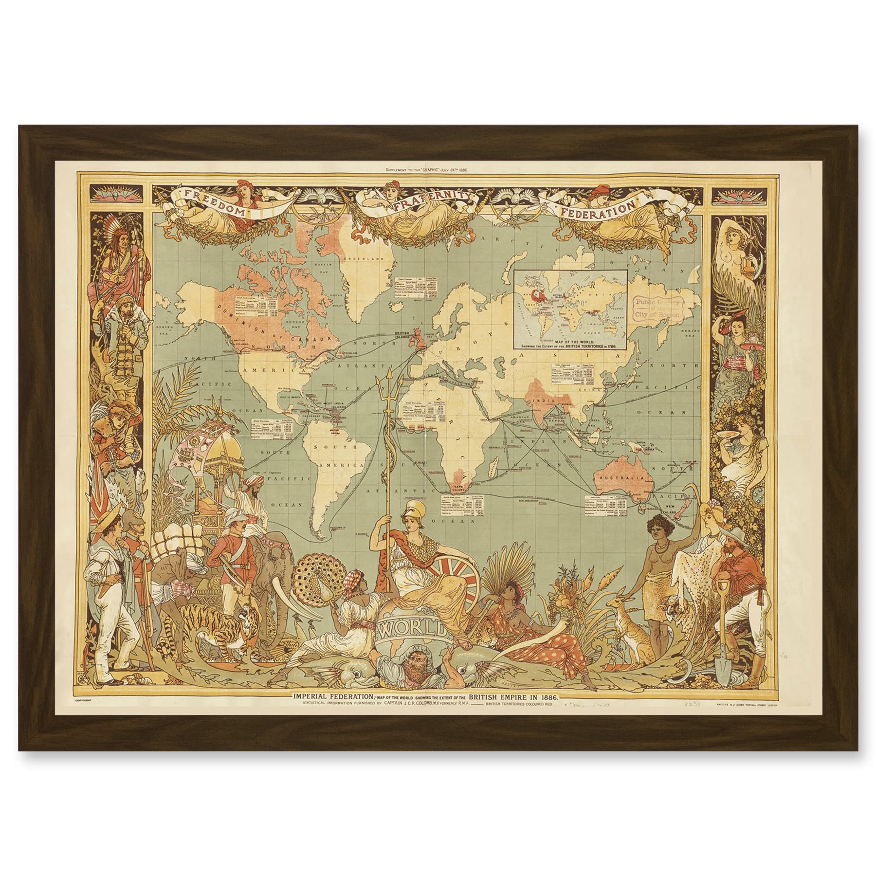 1886 Imperial Illustrated Maps British Empire - A4 Framed Wall Art Print