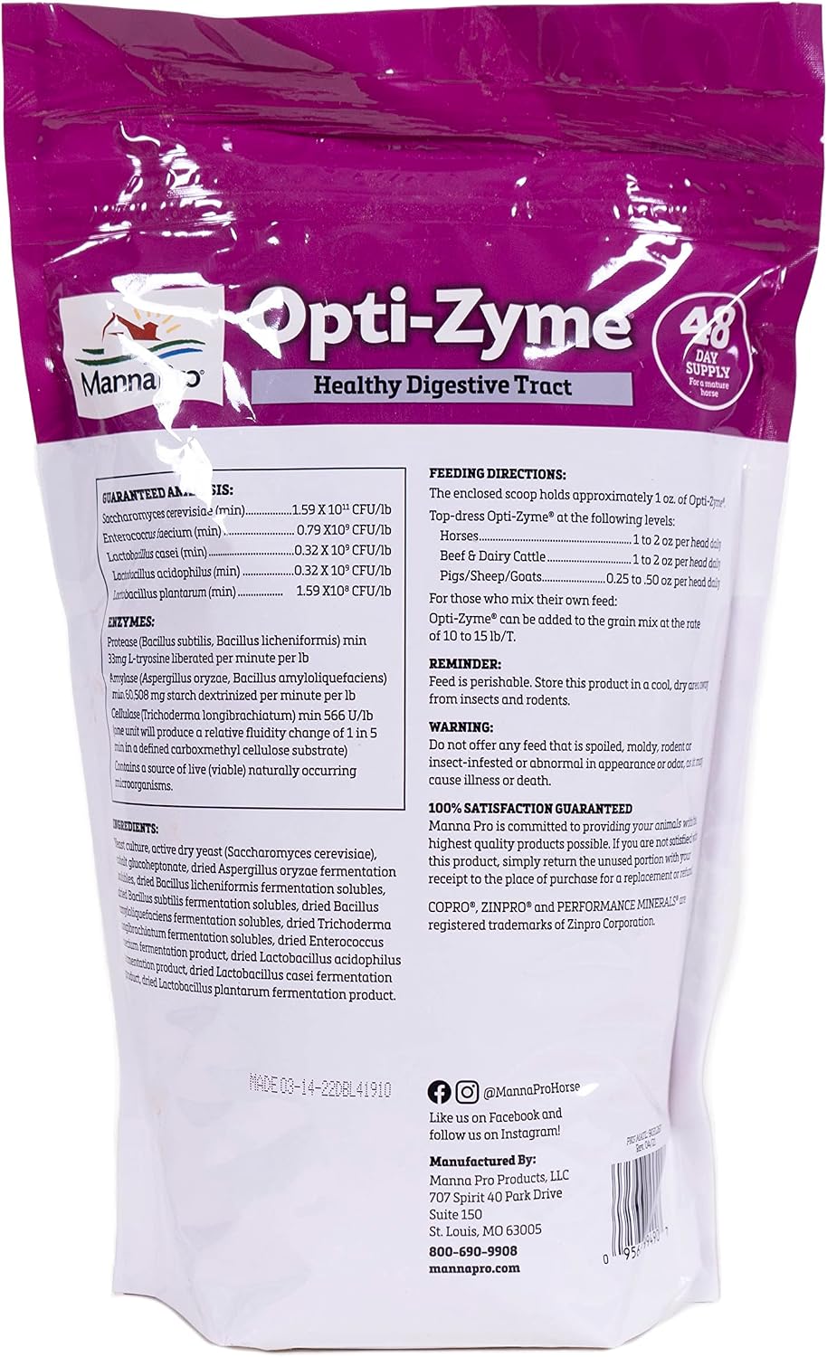 Manna Pro Corp 1000082 Opti-Zyme Microbial Digestive Supplement for Horse, 3-Pound