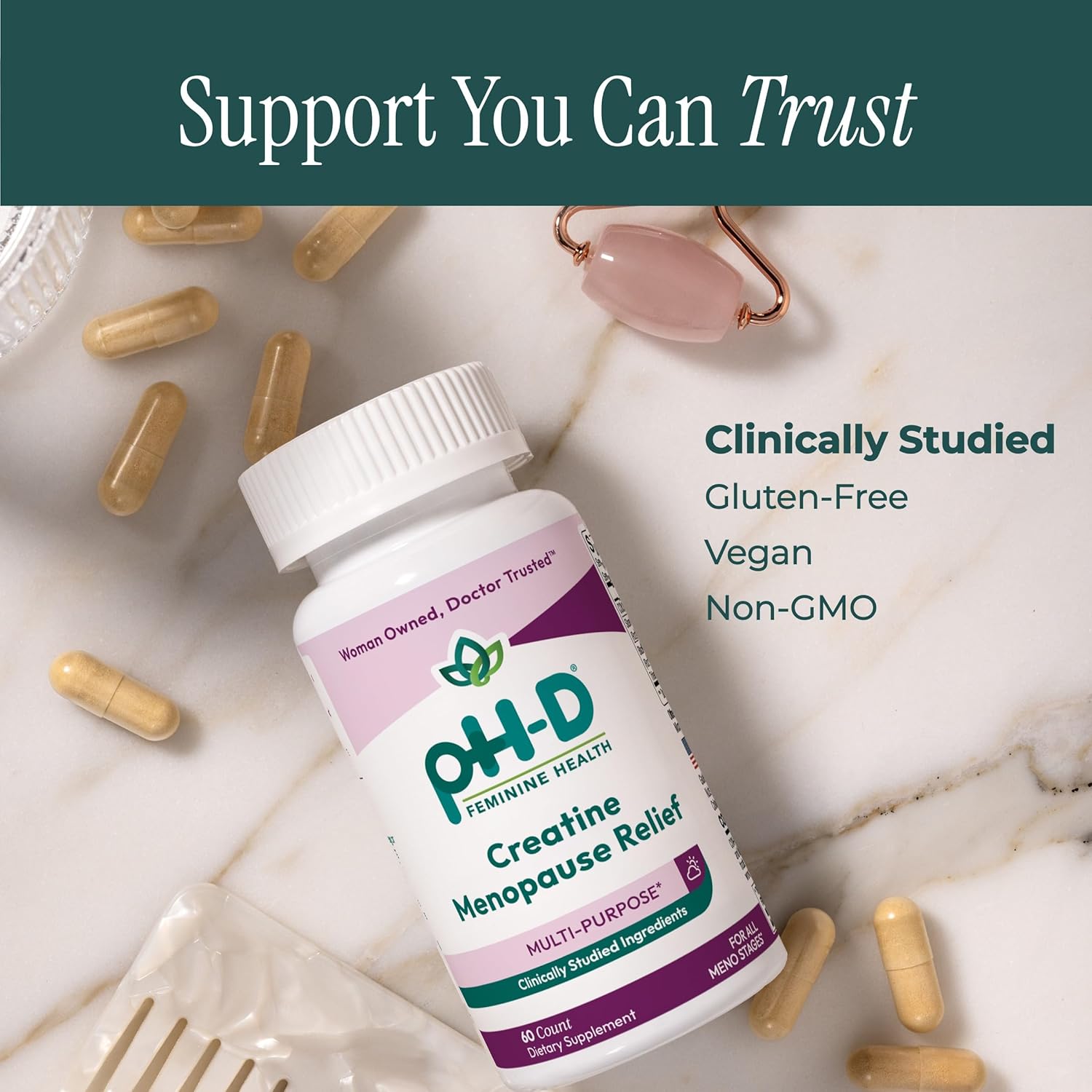 pH-D Feminine Health Creatine Menopause Relief, Brain Fog, Hot Flash, and Dryness Management, Menopause Pills (60 ct)