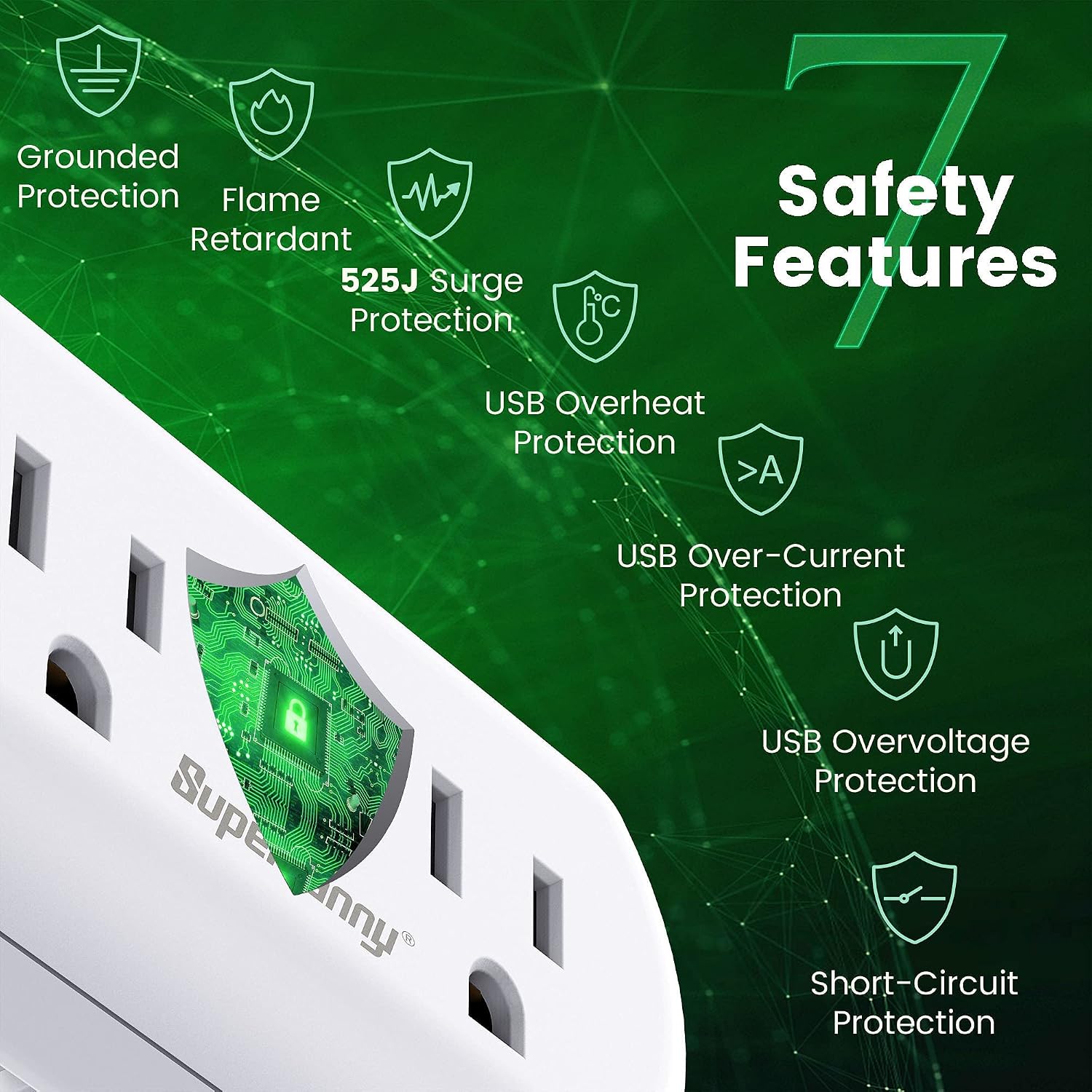 Multi-Plug Outlet Extender, SUPERDANNY 3 Prong to 2 Prong Wall Charger with 2 Wide-Spaced Outlets & 4 USB Ports, Mini Surge Protector Multiple Plug Splitter for Travel, Home, Office, Type A, White